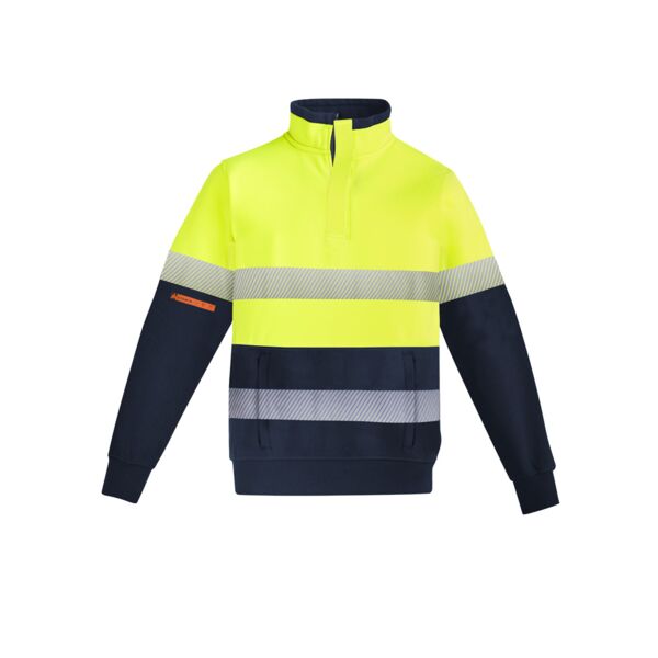 Mens Orange Flame Hi Vis 1/4 Zip Brushed Fleece Pullover - Hoop Taped Thumbnail