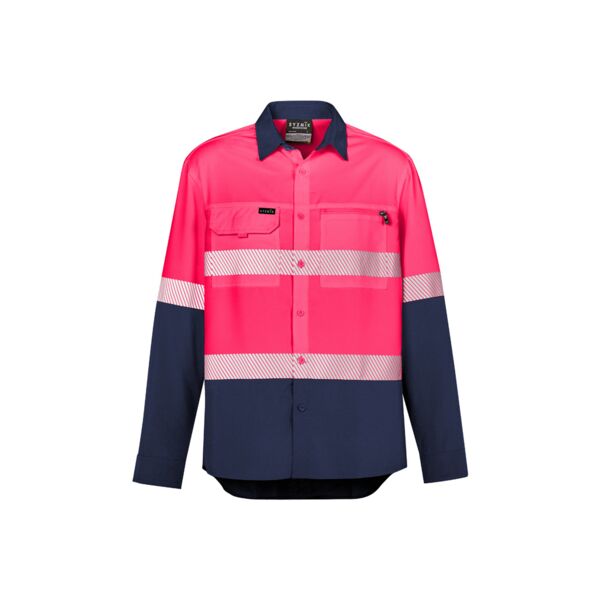 Mens Hi Vis Outdoor Segmented Tape Long Sleeve Shirt Thumbnail